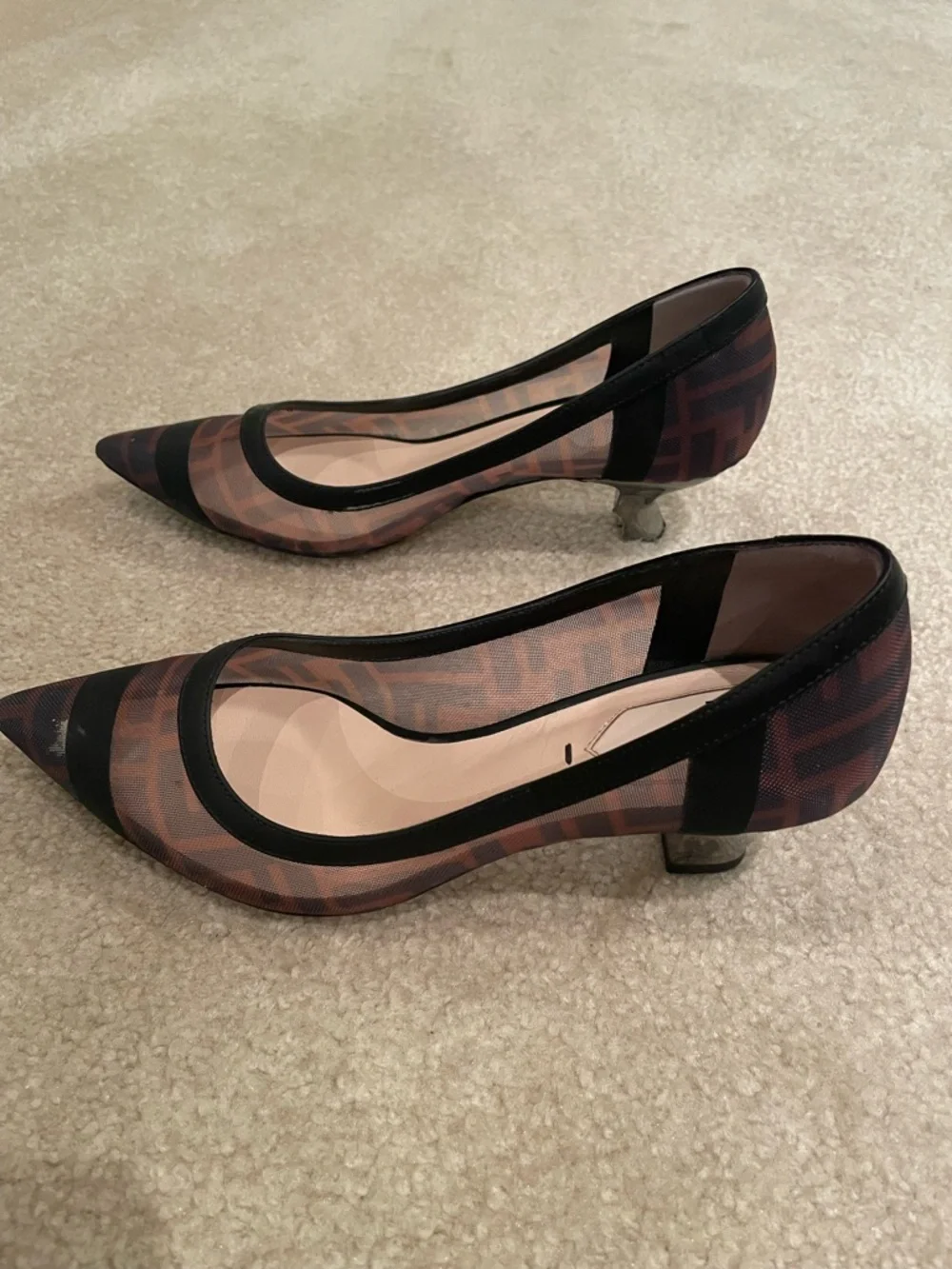 Fendi Brown & Black Monogram Pointed-Toe Flats - Picture 6 of 11